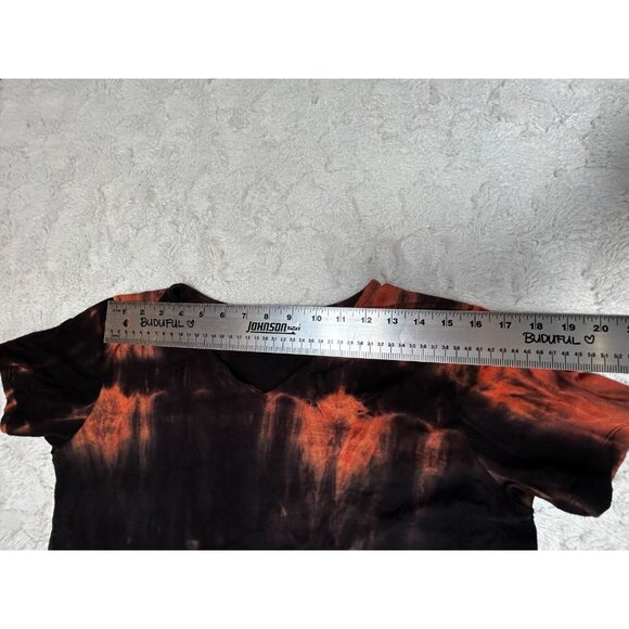 Hagara Israel Women's V-Neck Tie-Dye Tee Shirt Size 2 Short Sleeve Black/Orange - Picture 5 of 8